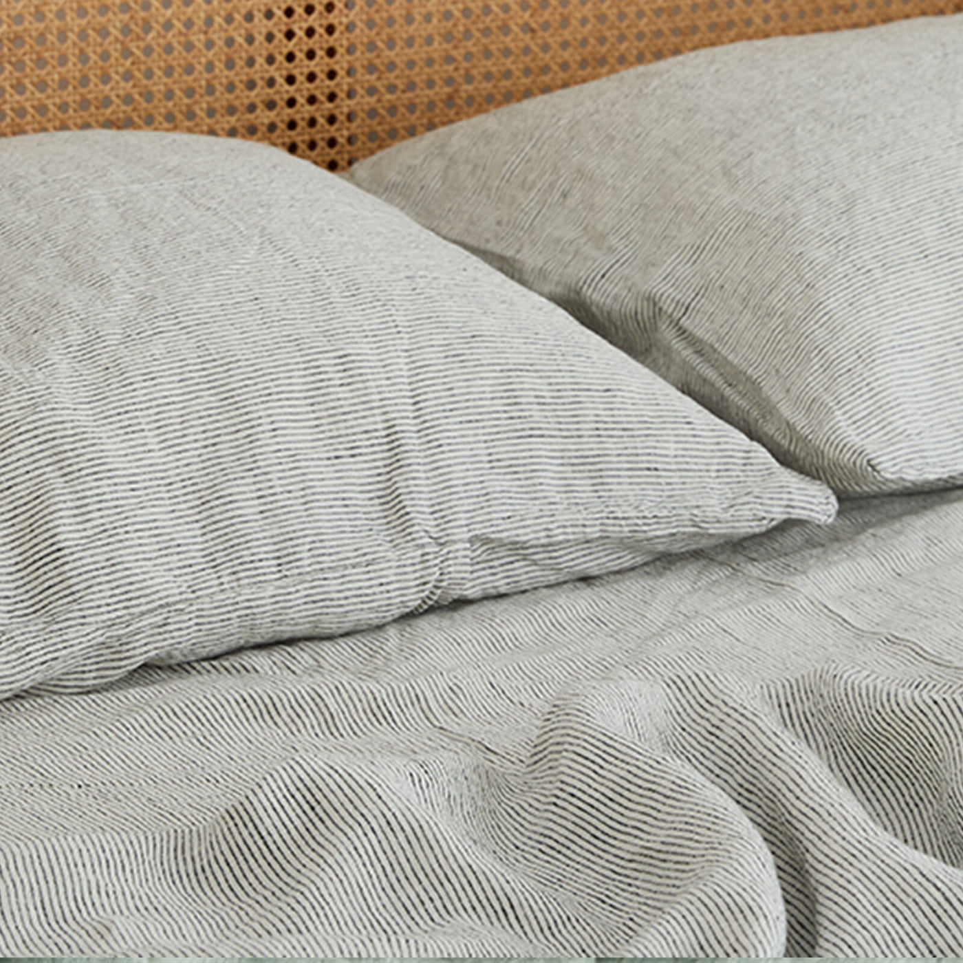 French Flax Linen Sheet Set in Pinstripe
