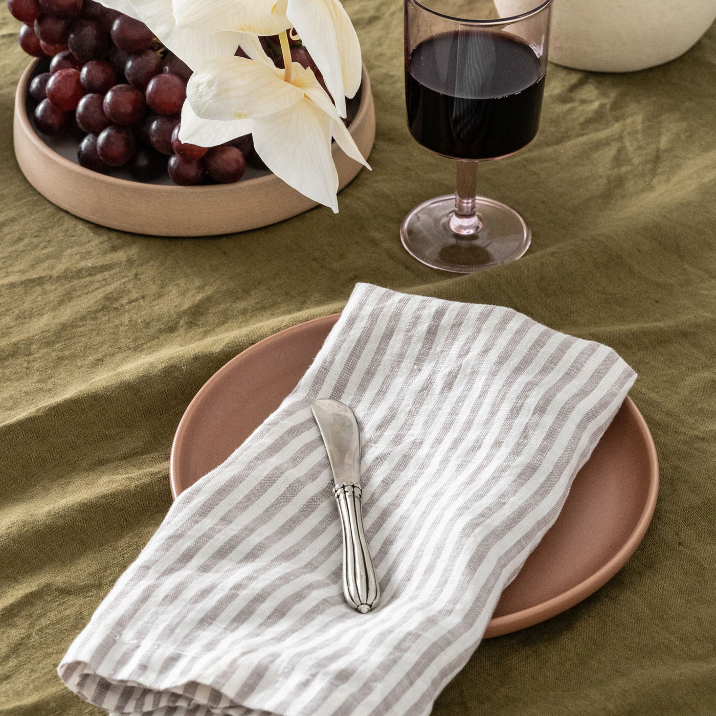 French Flax Linen Napkins (Set of 4) in Grey Stripe