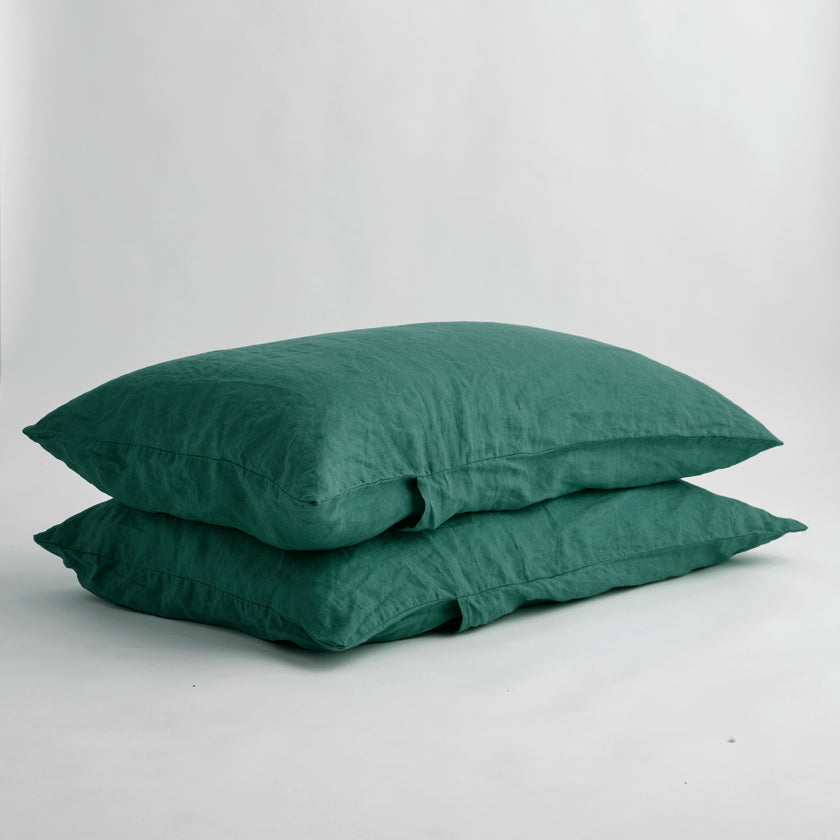 French Flax Linen Pillowcase Set in Jade