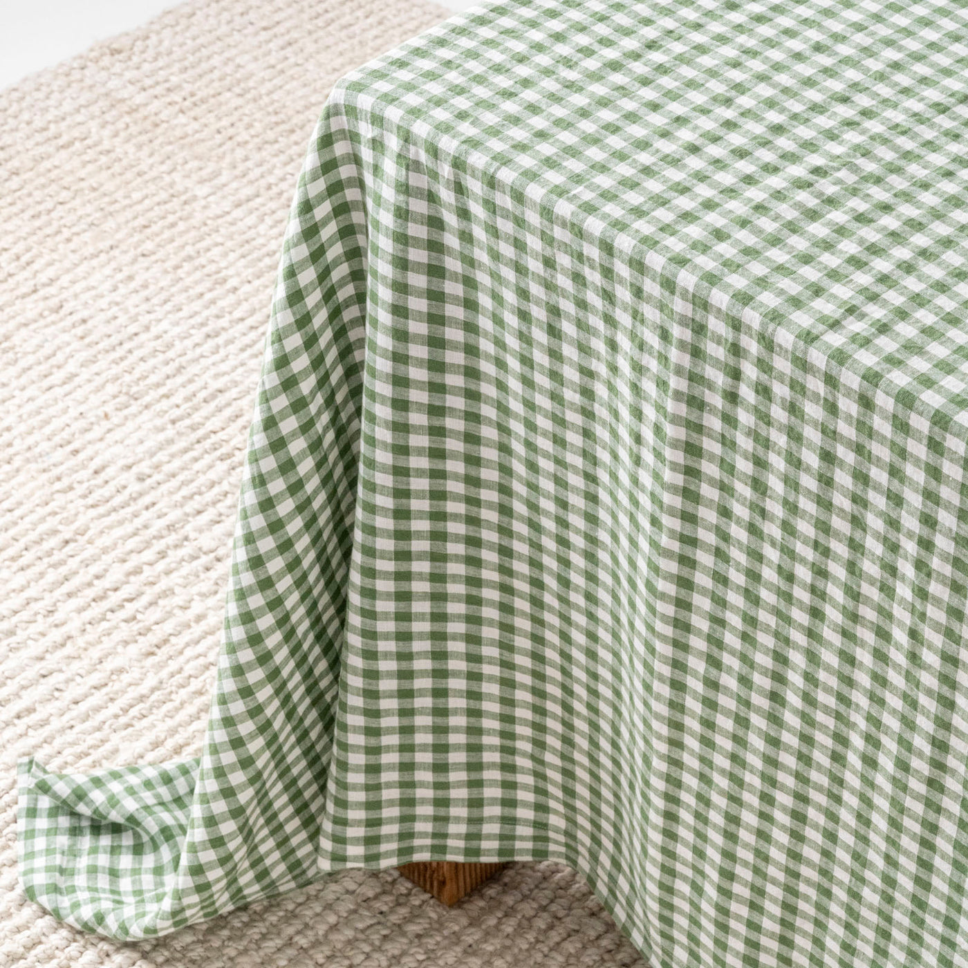 French Flax Linen Table Cloth in Ivy Gingham