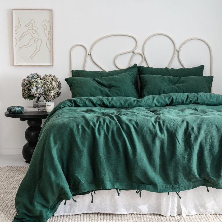 French Flax Linen Quilt Cover Set in Jade