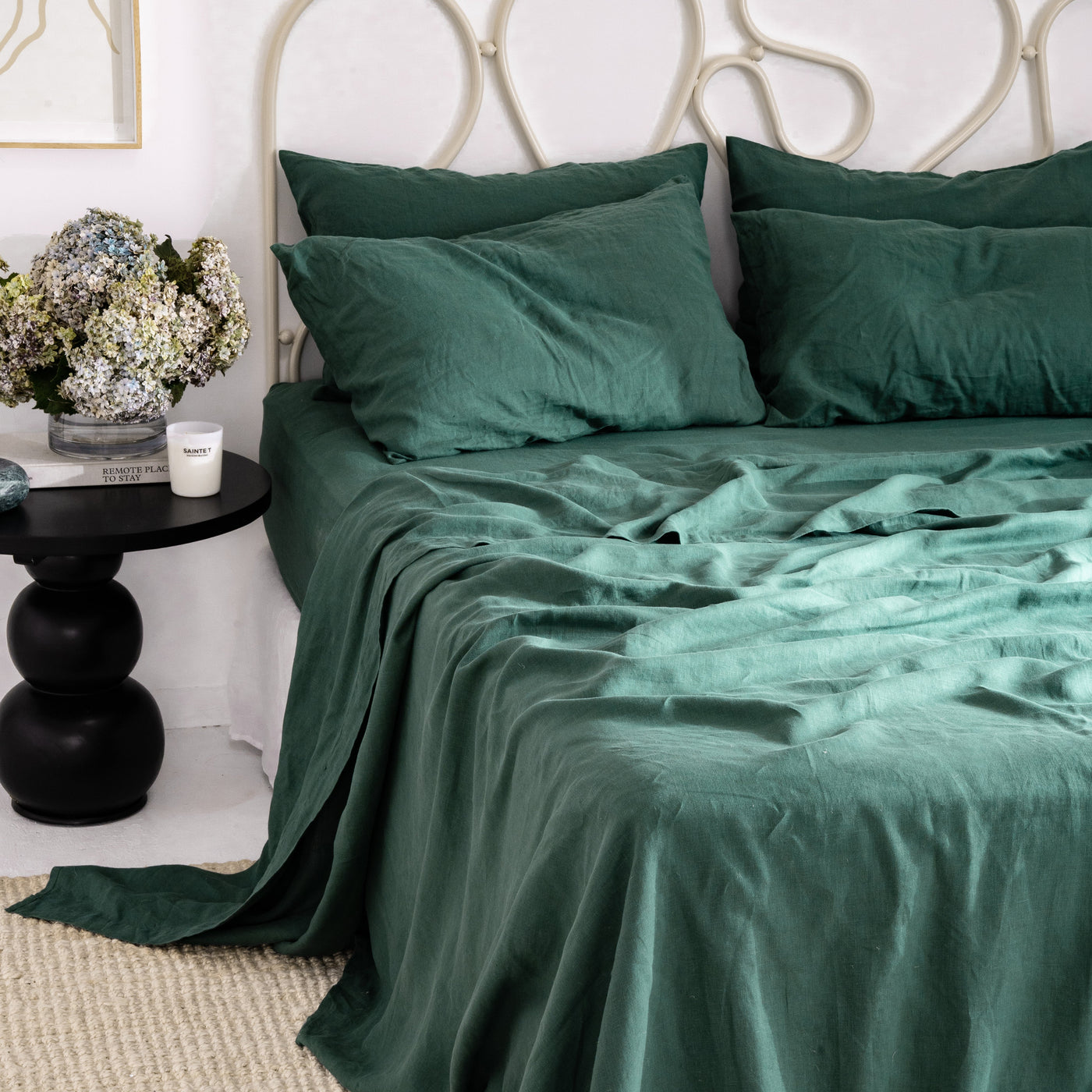 French Flax Linen Sheet Set in Jade
