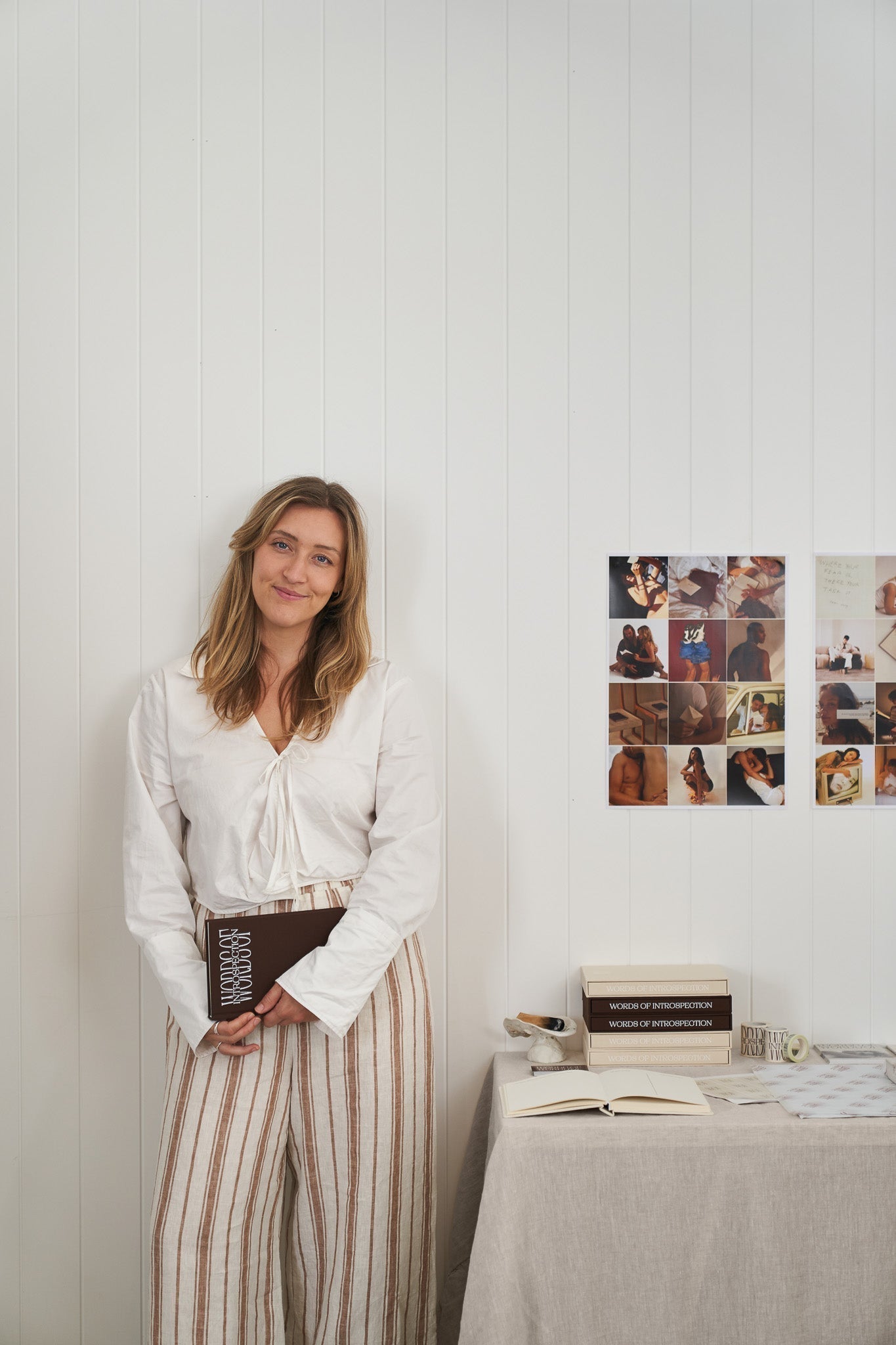 Ellie Halo, the owner of words of introspection wearing Hazelnut french flax linen lounge pant in Hazelnut