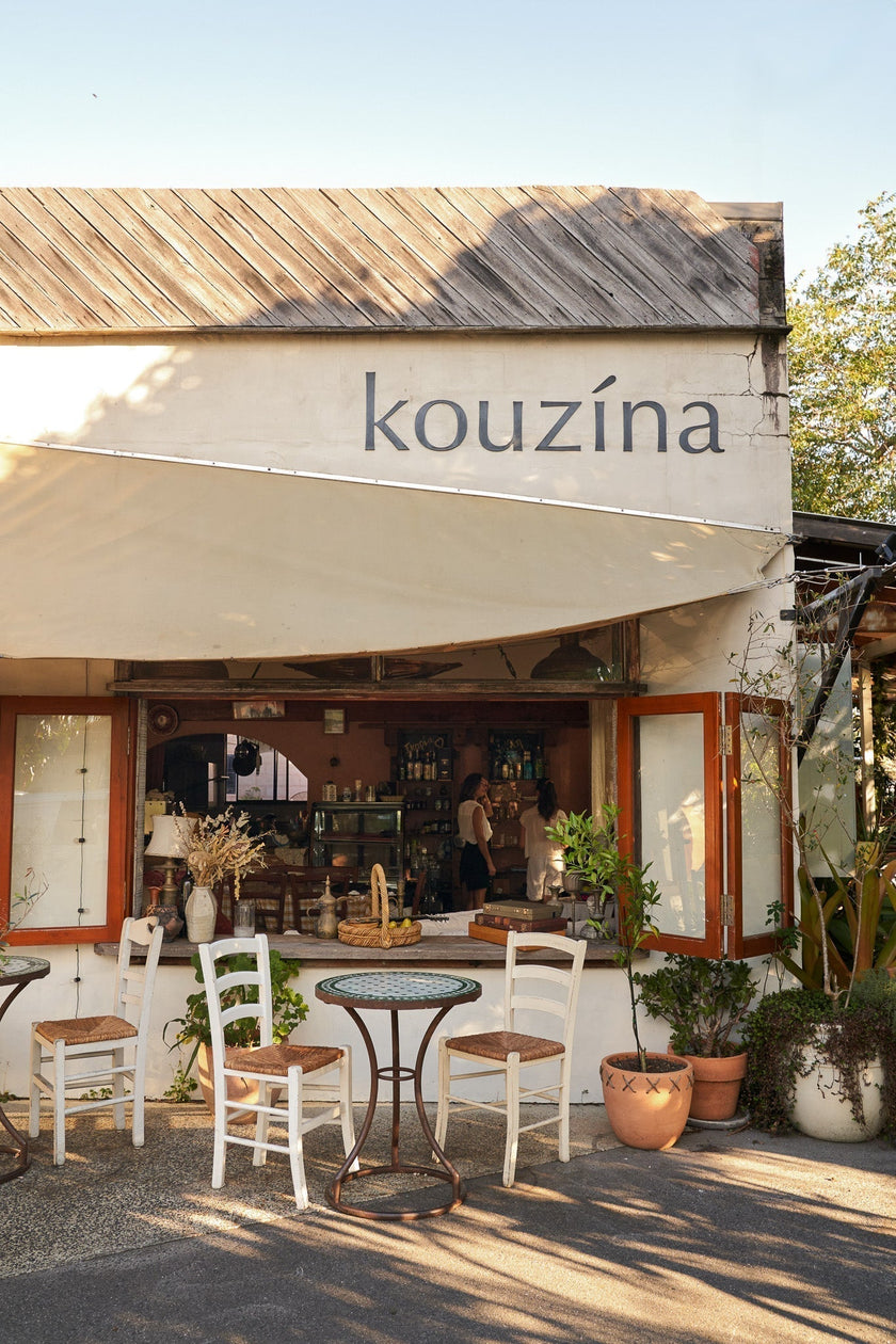 image of the front of Kouzina, a Greek restaurant in Byron Bay
