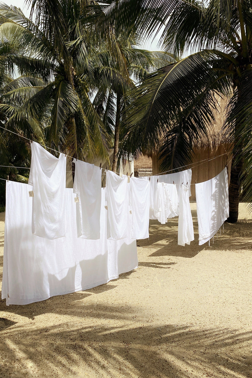 linen on a washing line on the beach 