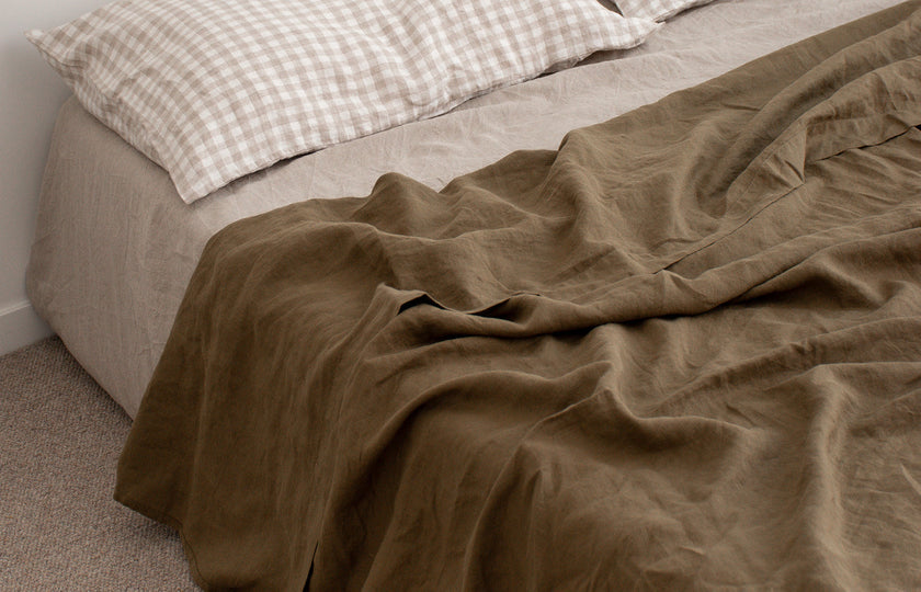 French flax linen bedsheets in Olive