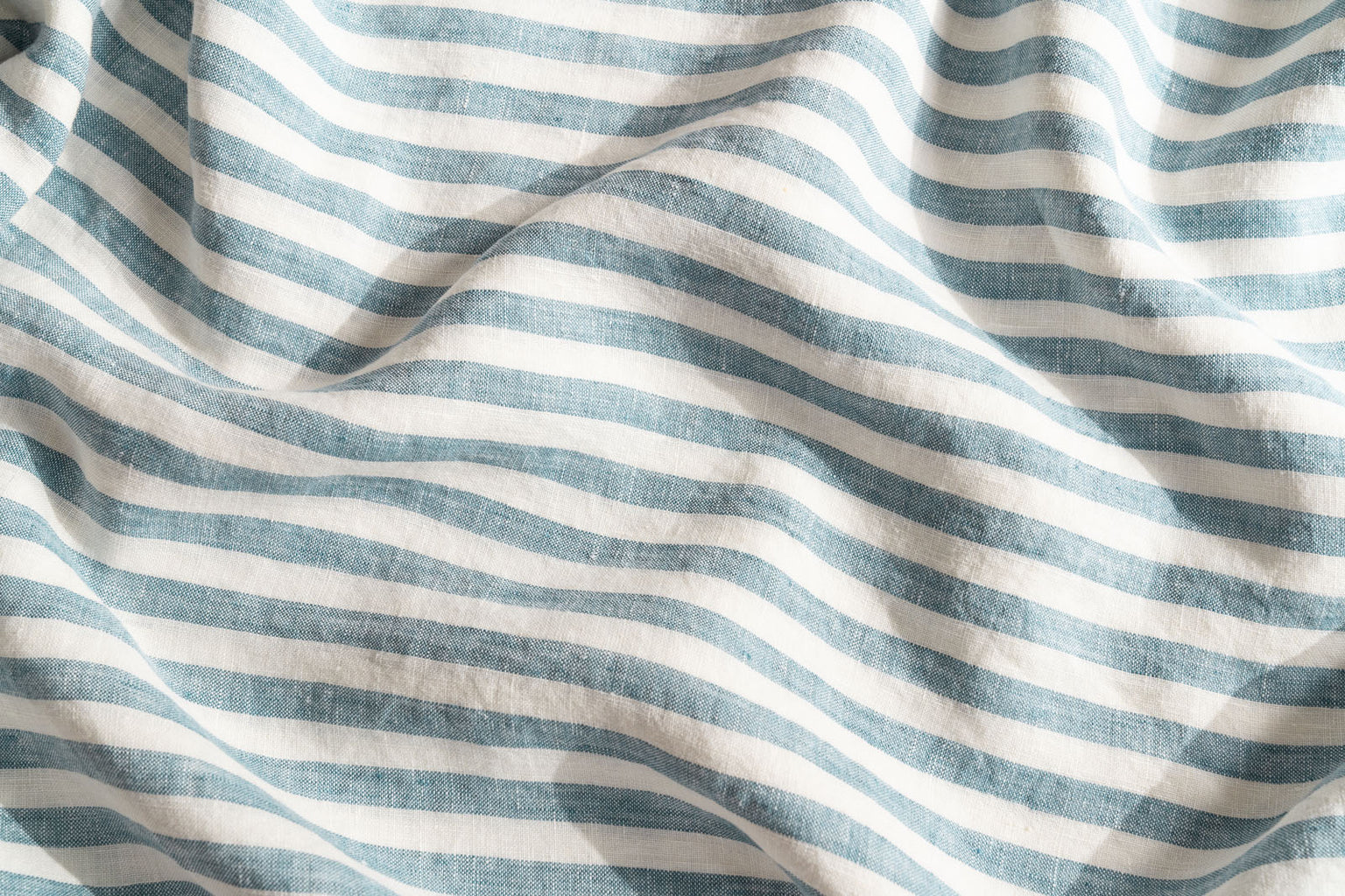 Marine Blue Stripe French Flax Linen Bedding