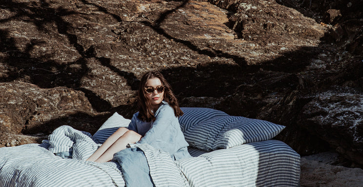 French linen, behind the design, Marine Blue Stripe
