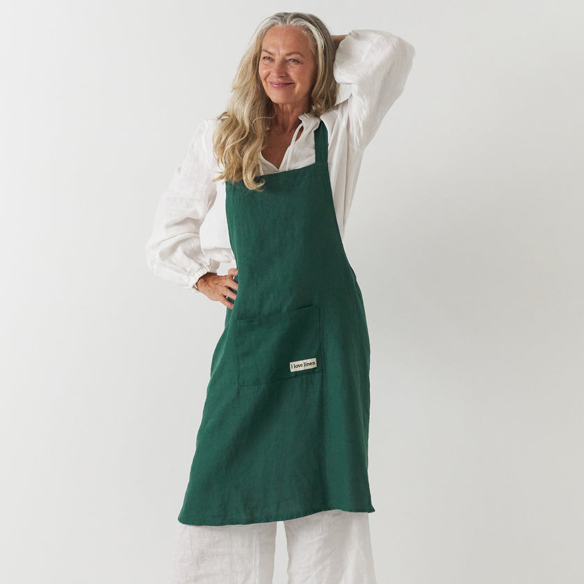 French Flax Linen Apron in Jade