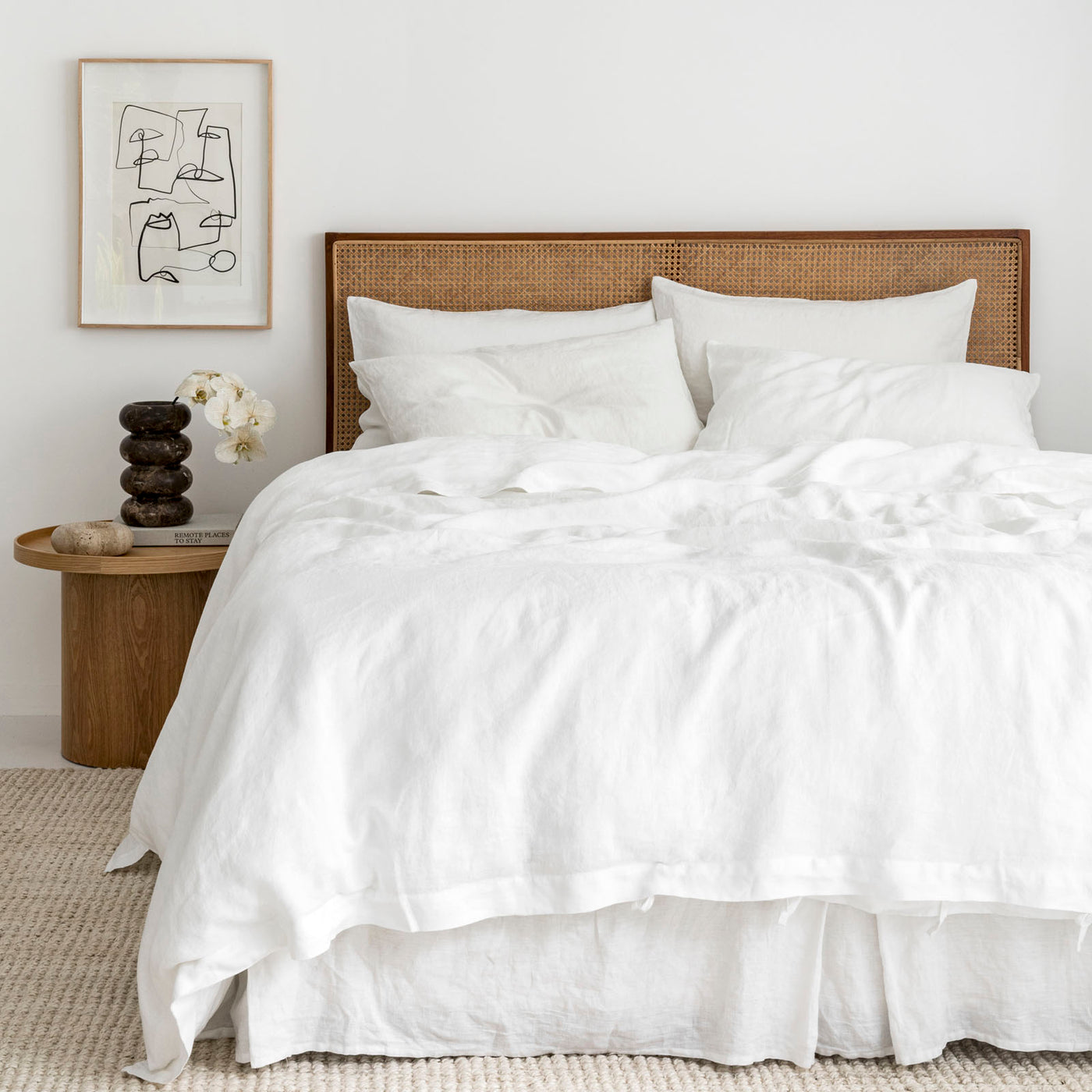 French Flax Linen Quilt Cover Set in White