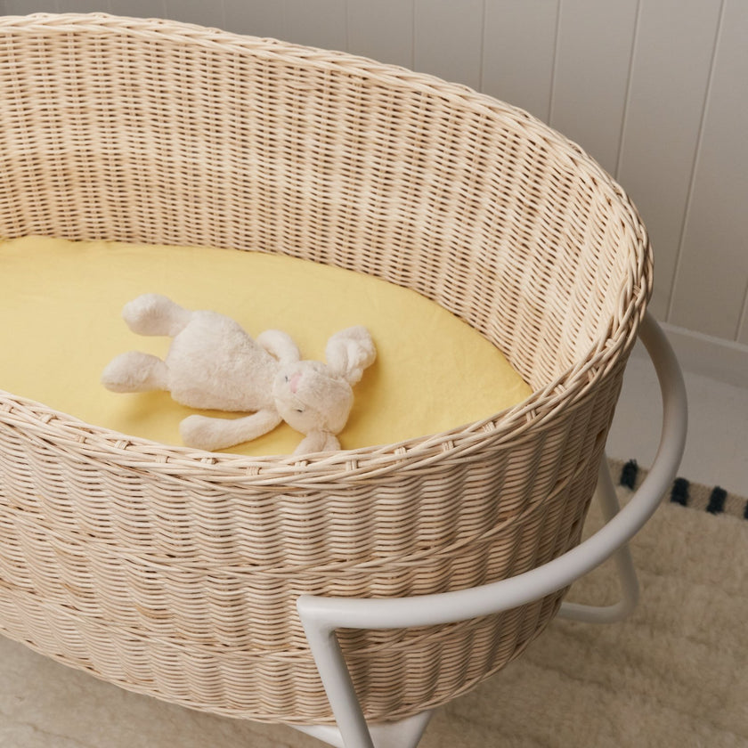 French Flax Linen Bassinet Sheet in Daisy