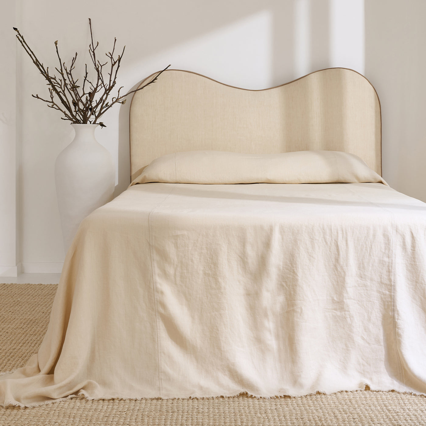 French Flax Linen Heavy Bedcover in Creme