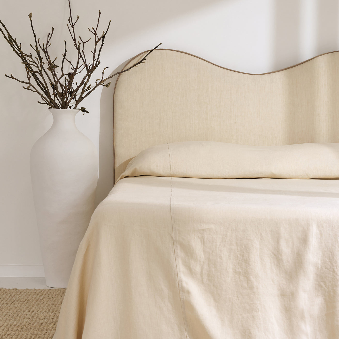 French Flax Linen Heavy Bedcover in Creme