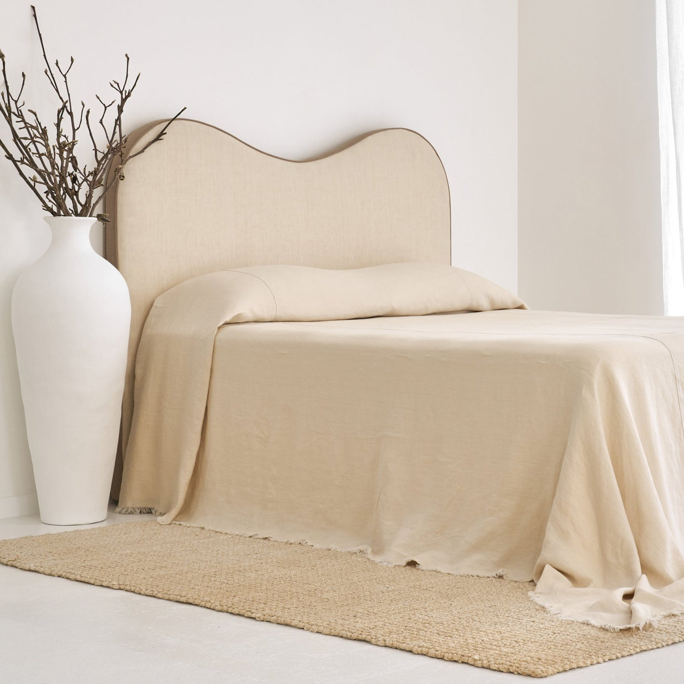 French Flax Linen Heavy Bedcover in Creme