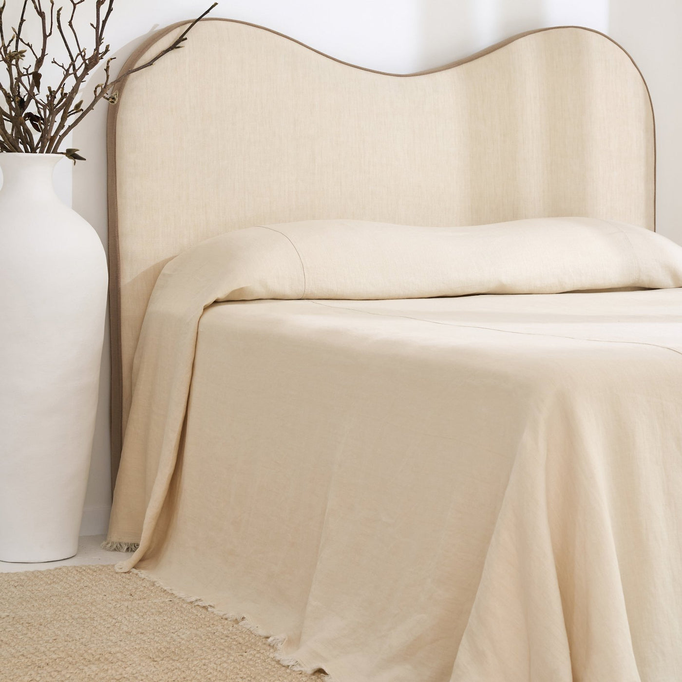 French Flax Linen Heavy Bedcover in Creme