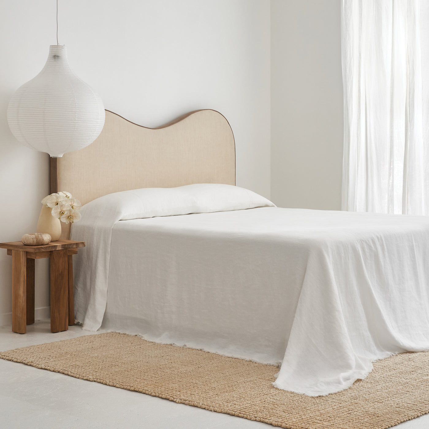 French Flax Linen Heavy Bedcover in White