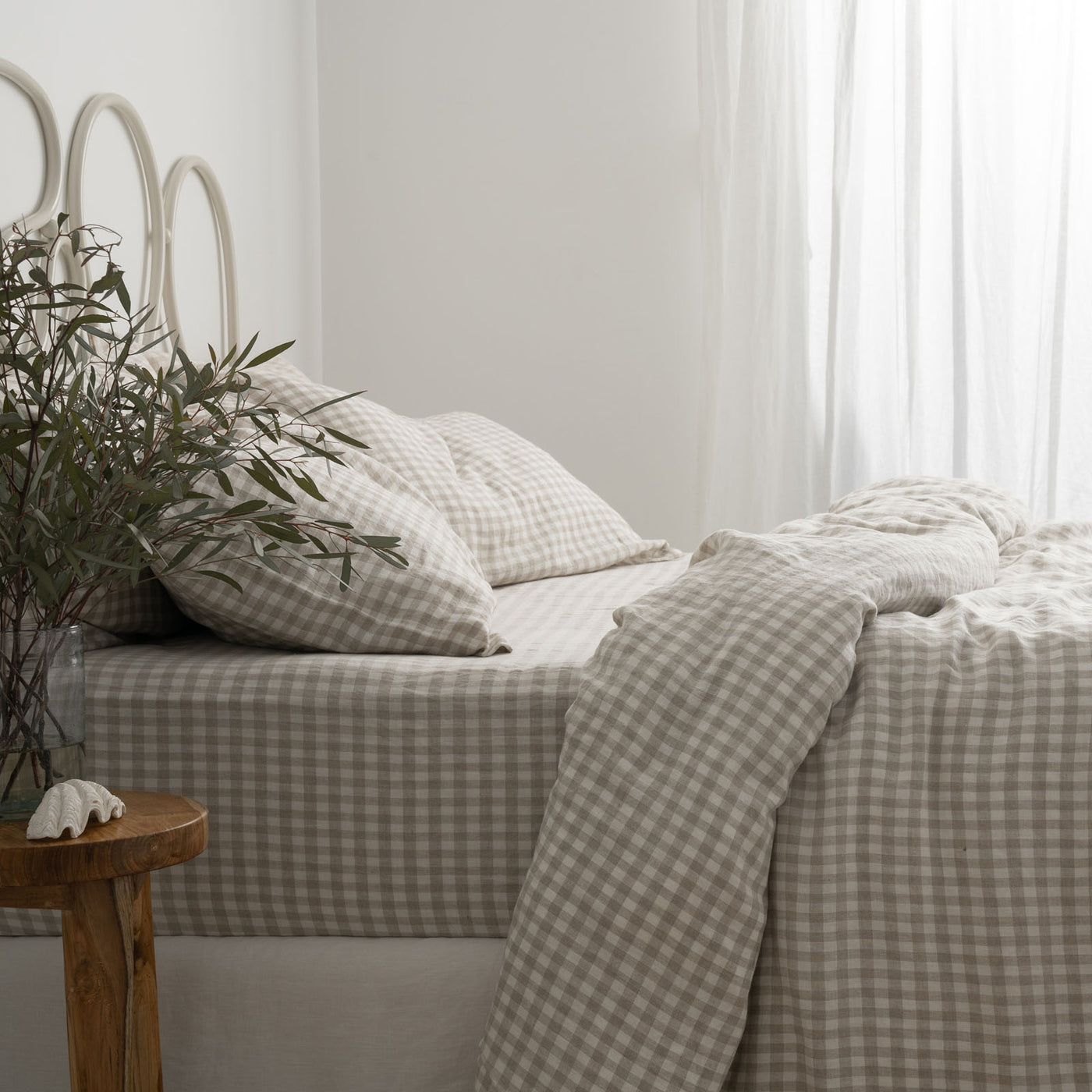 French Flax Linen Quilt Cover in Beige Gingham