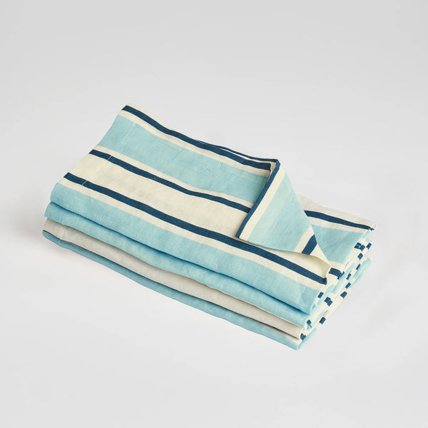 French Flax Linen Napkins (Set Of 4) in Blue Stripe