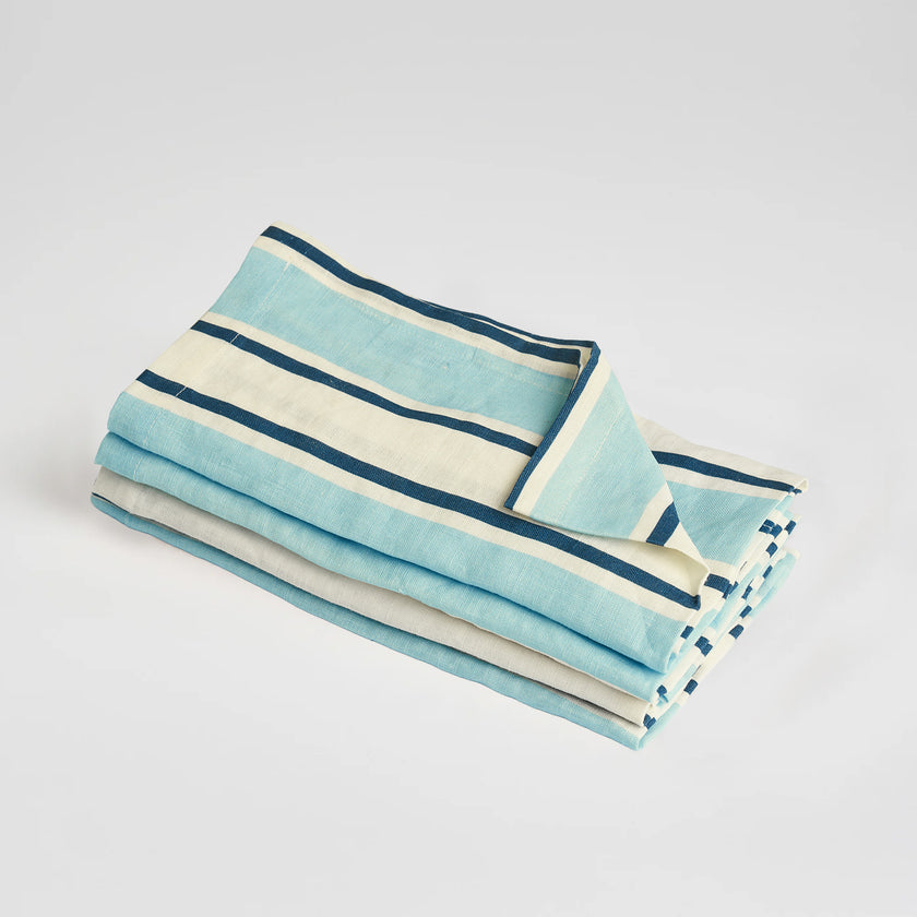 French Flax Linen Napkins (Set Of 4) in Blue Stripe