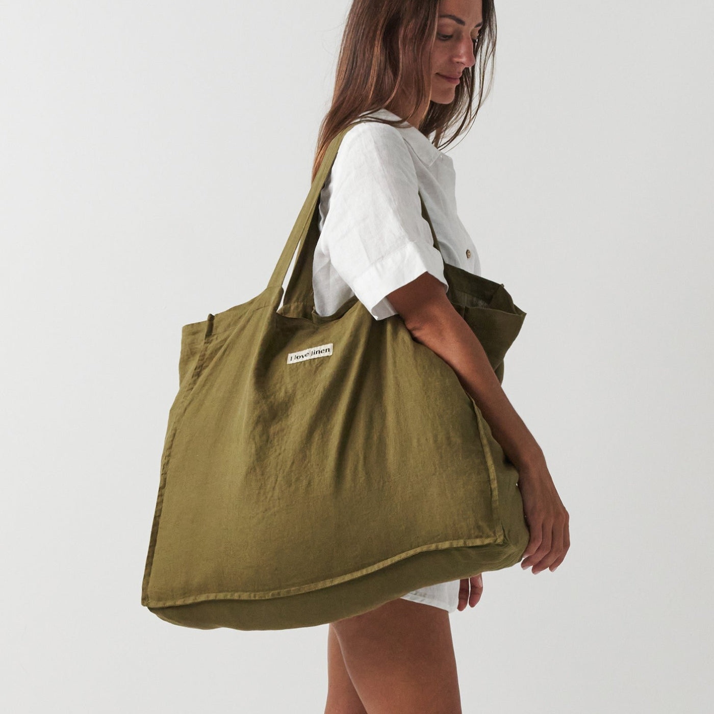 French Flax Linen Carry All Bag in Olive