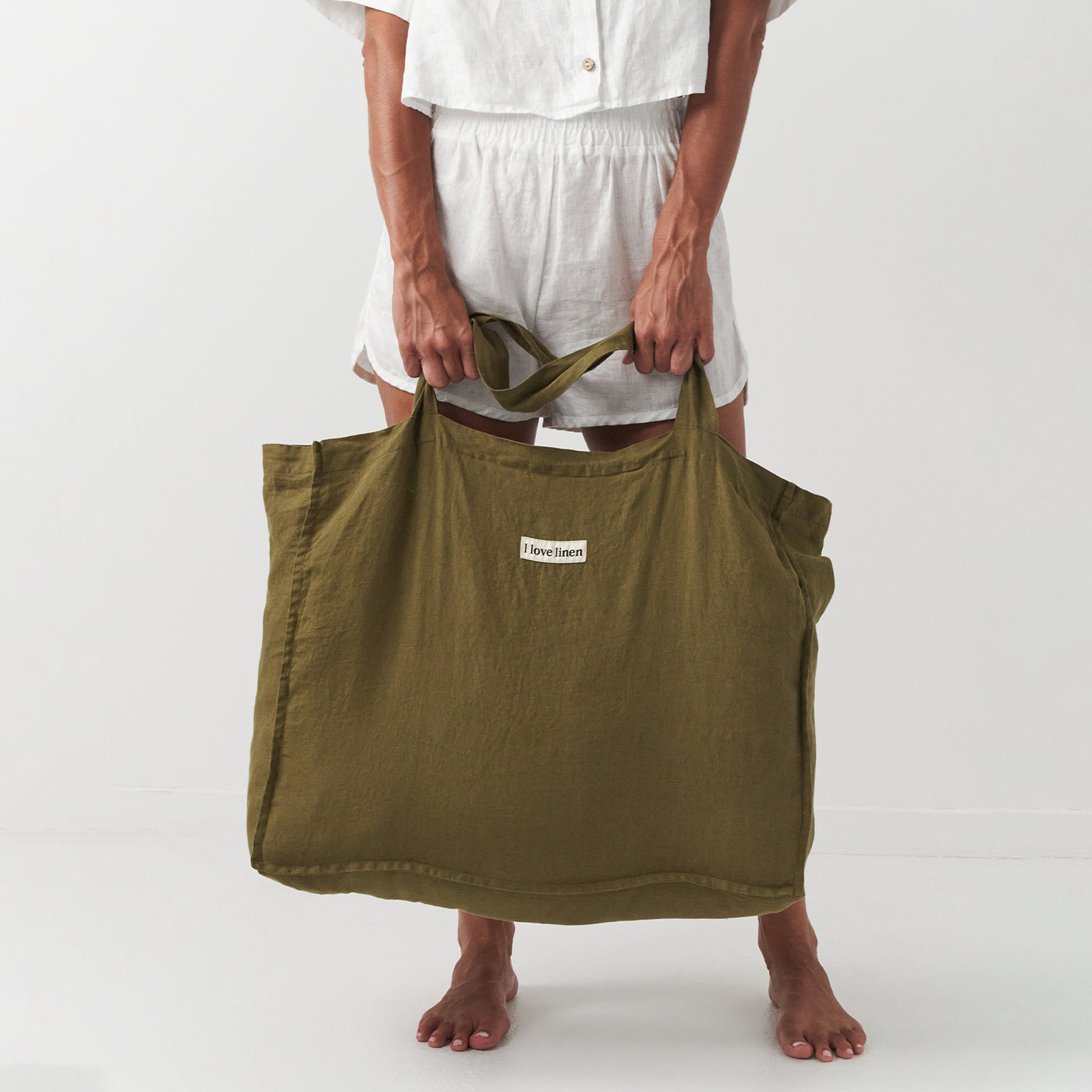 French Flax Linen Carry All Bag in Olive