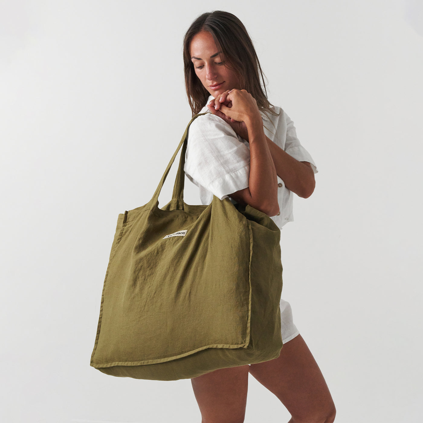 French Flax Linen Carry All Bag in Olive
