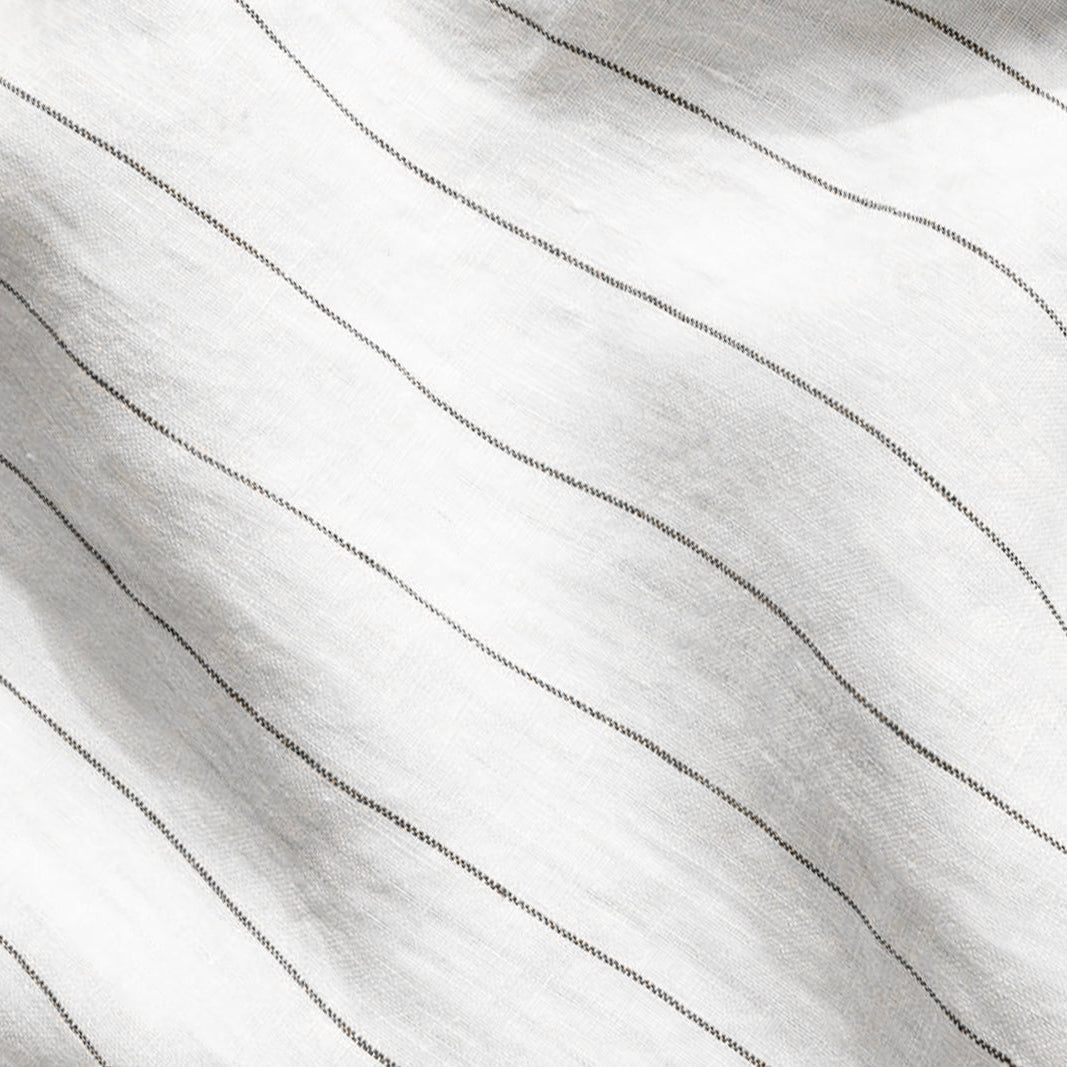 French Flax Linen Swatch in Charcoal Stripe