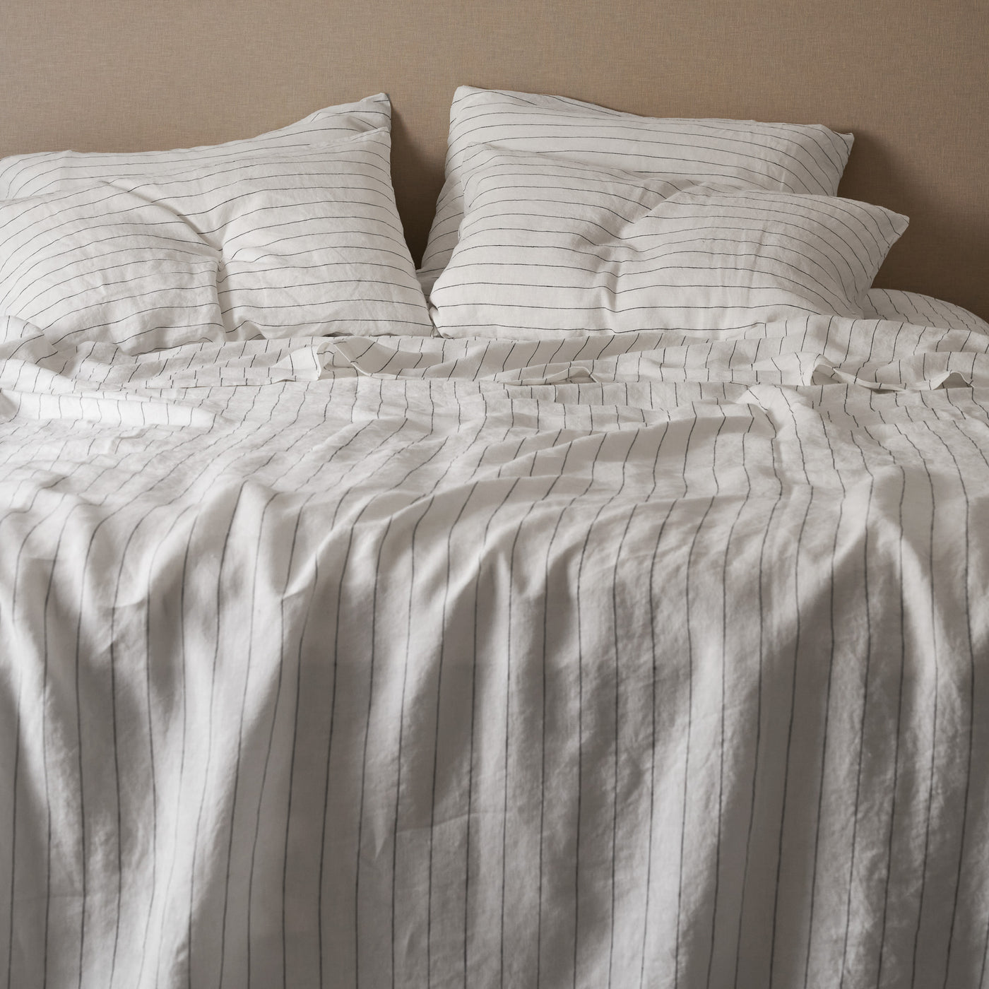 French Flax Linen Fitted Sheet in Charcoal Stripe
