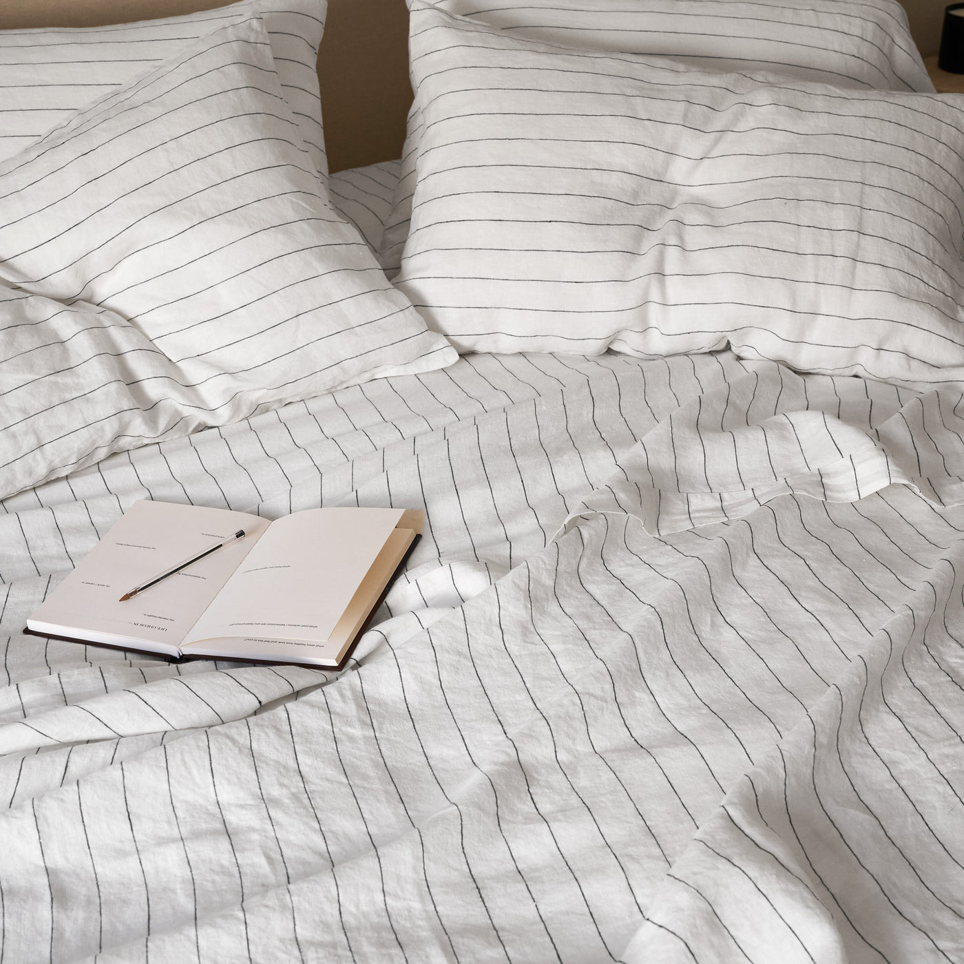 French Flax Linen Flat Sheet in Charcoal Stripe
