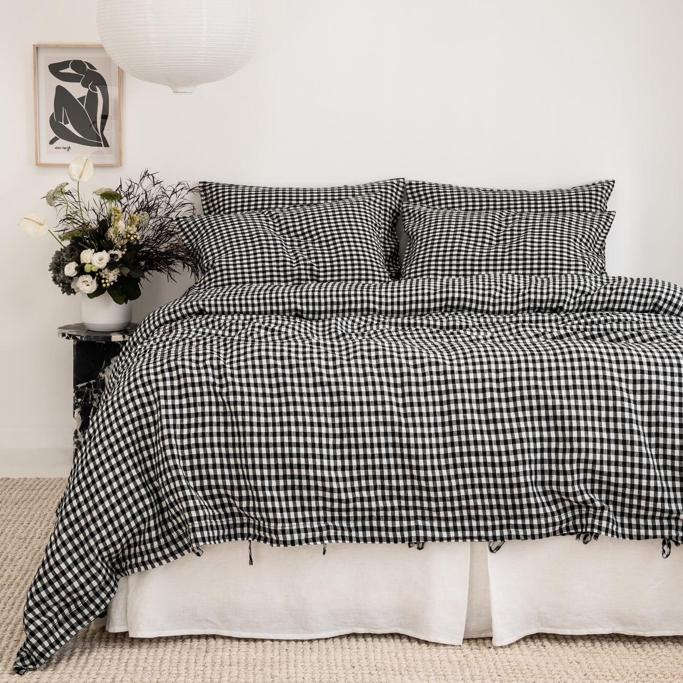 French Flax Linen Quilt Cover Set in Charcoal Gingham