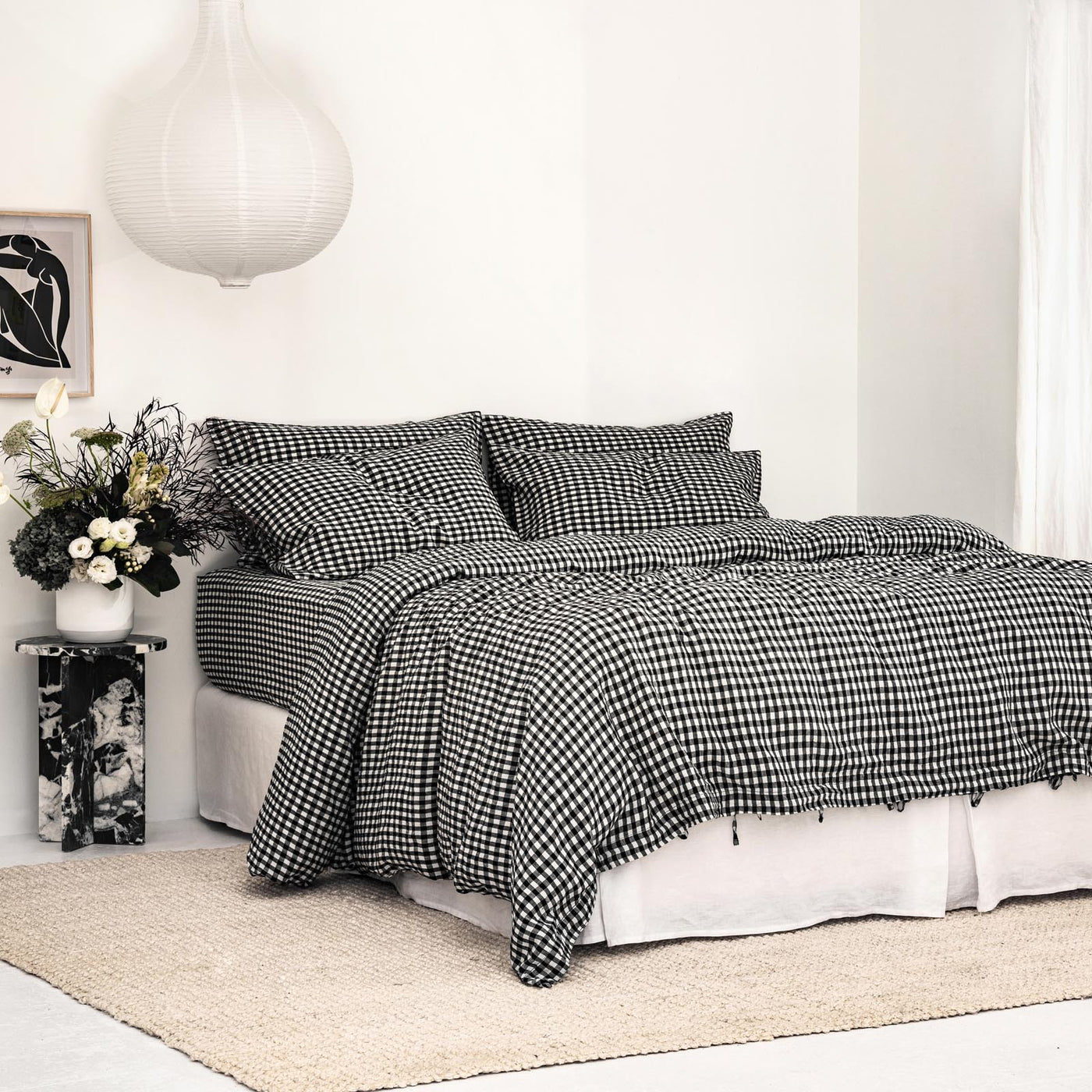 French Flax Linen Quilt Cover Set in Charcoal Gingham