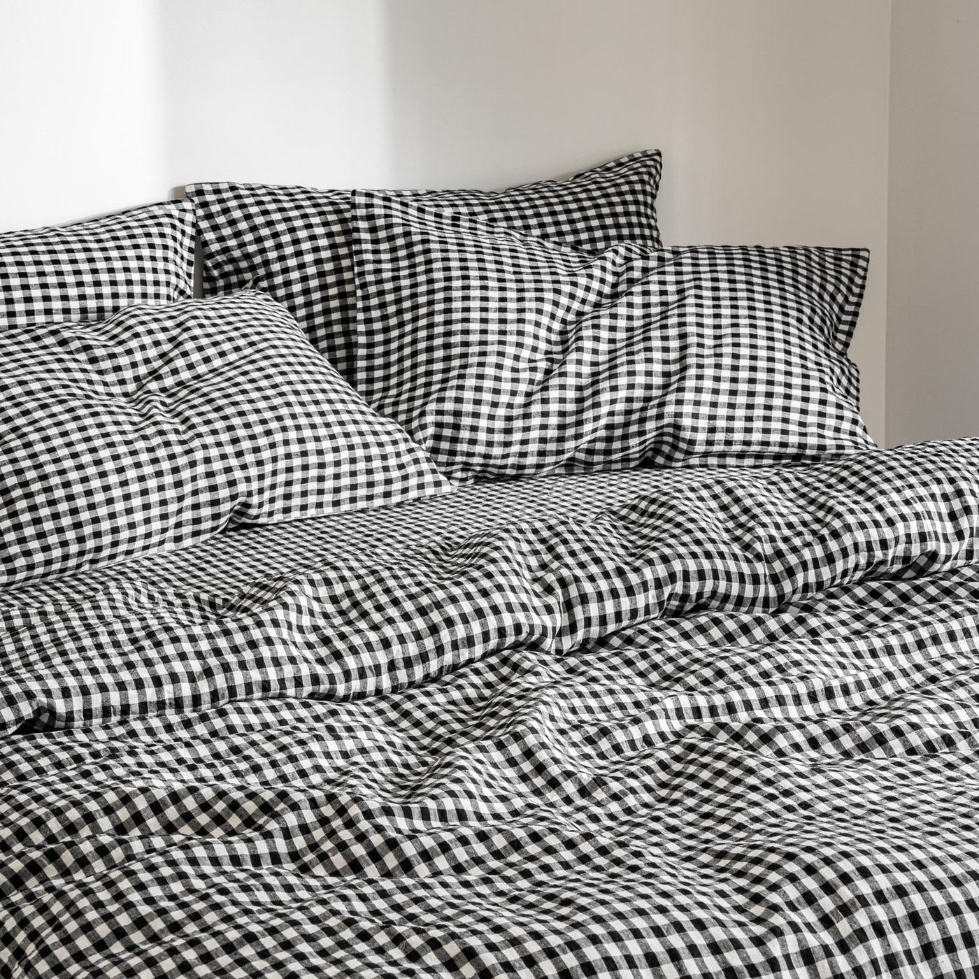 French Flax Linen Quilt Cover in Charcoal Gingham