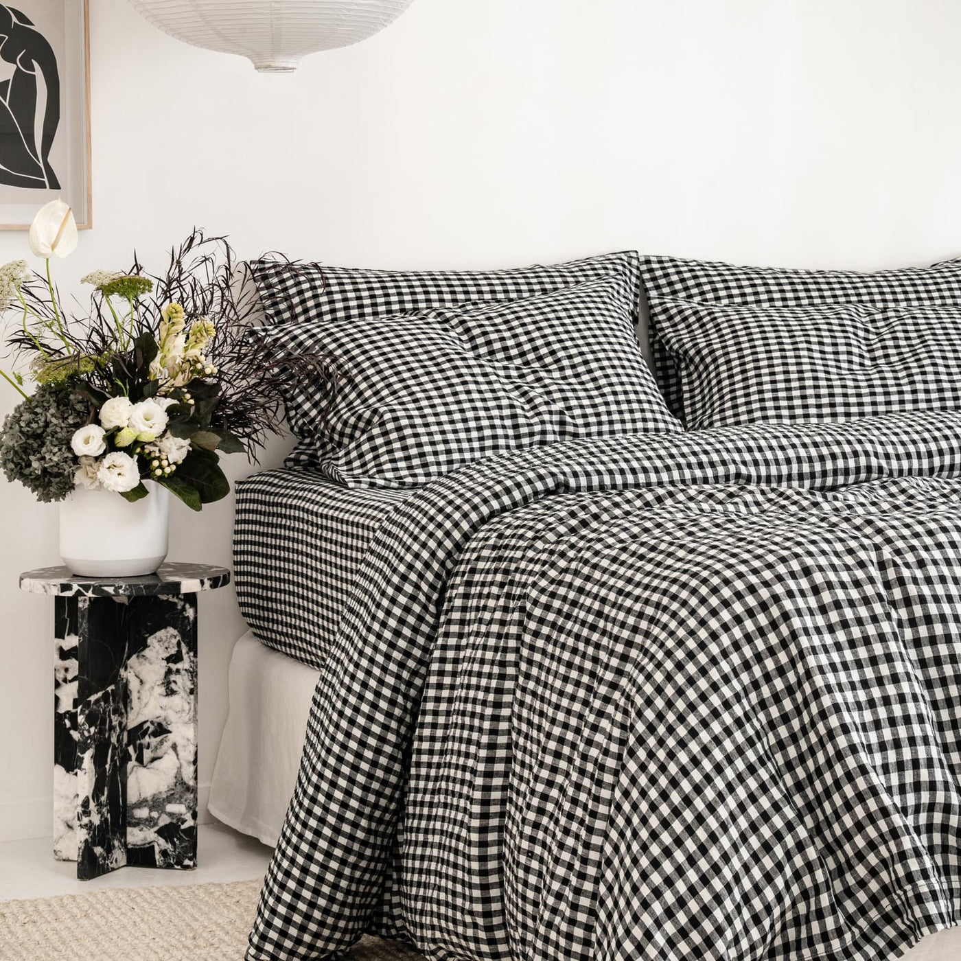 French Flax Linen Quilt Cover in Charcoal Gingham