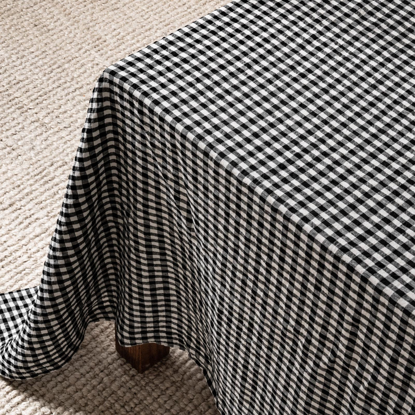 French Flax Linen Table Cloth in Charcoal Gingham