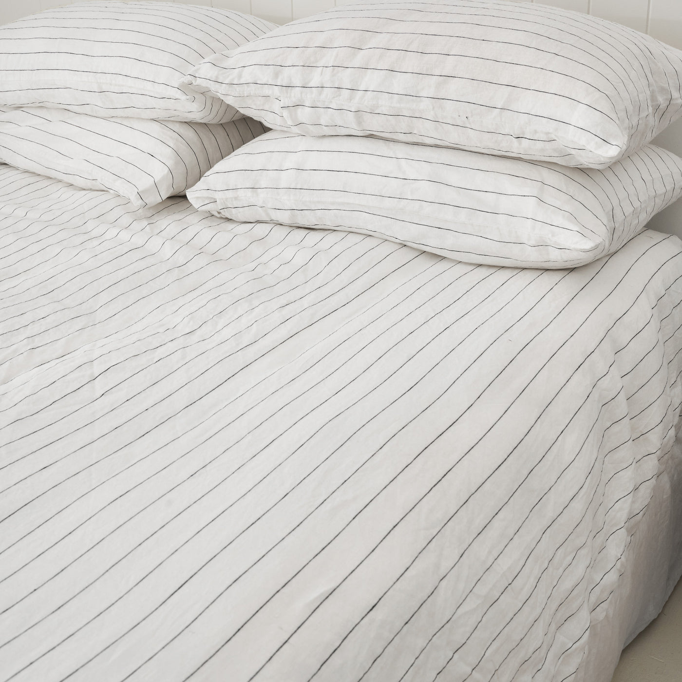 French Flax Linen Fitted Sheet in Charcoal Stripe