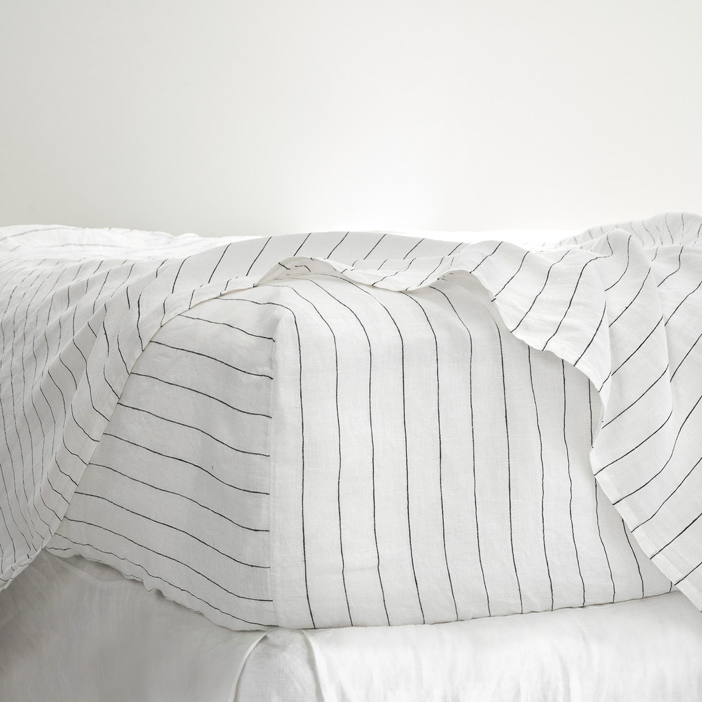 French Flax Linen Fitted Sheet in Charcoal Stripe