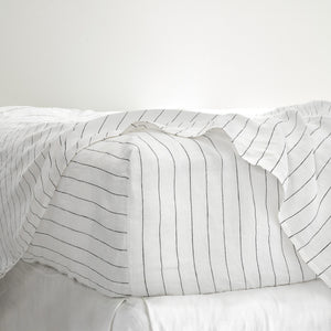French Flax Linen Fitted Sheet in Charcoal Stripe