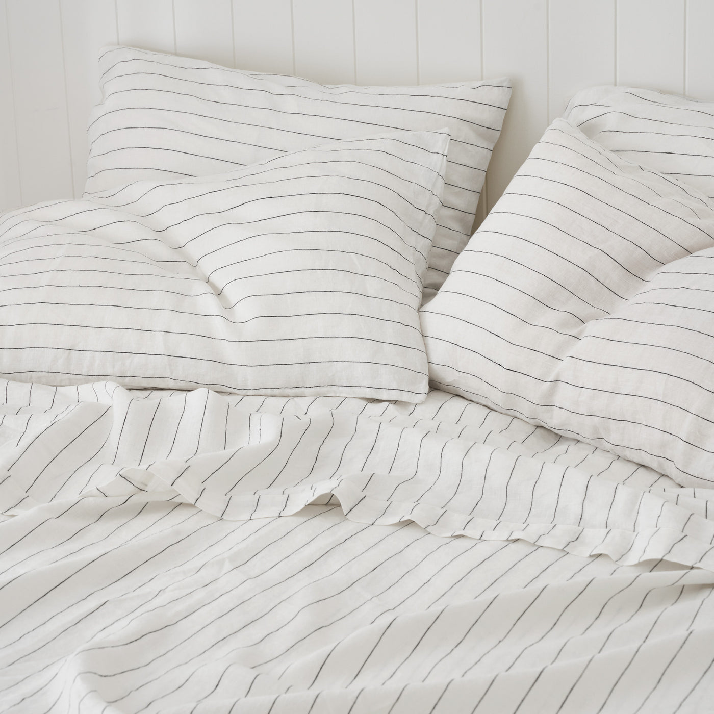 French Flax Linen Pillowcase SET in Charcoal Stripe