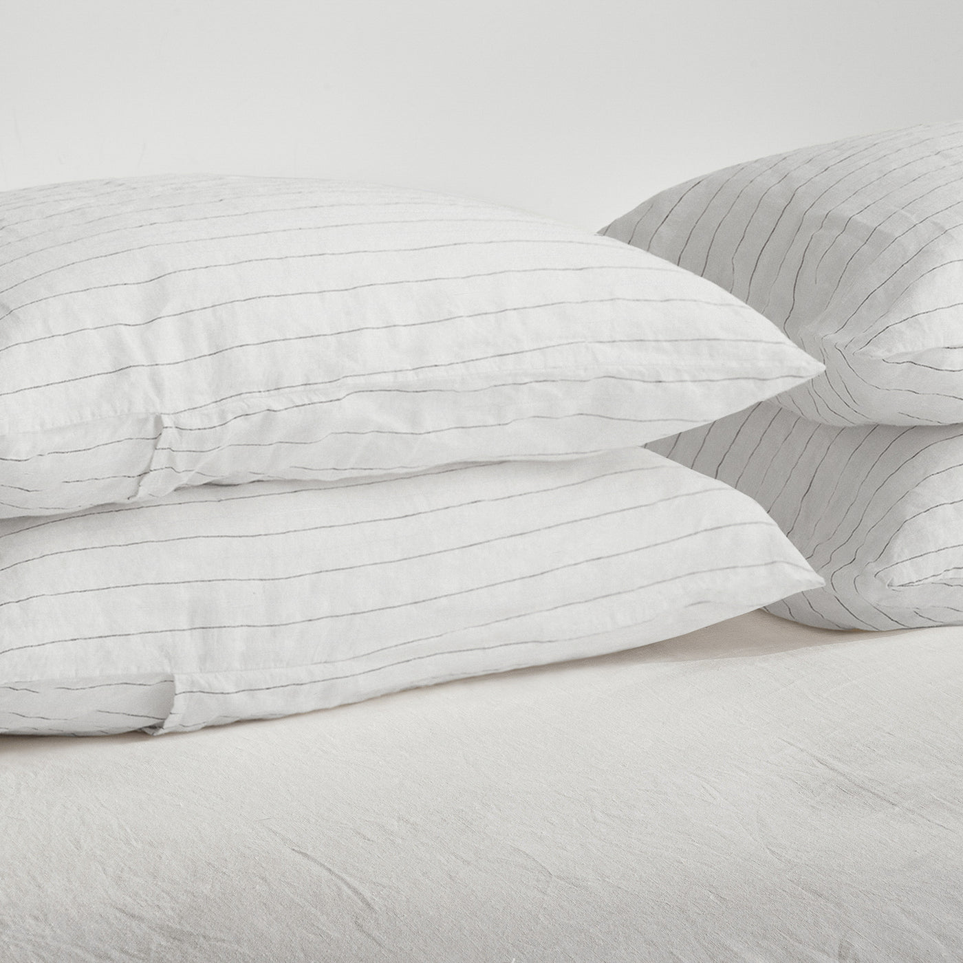 French Flax Linen Pillowcase SET in Charcoal Stripe