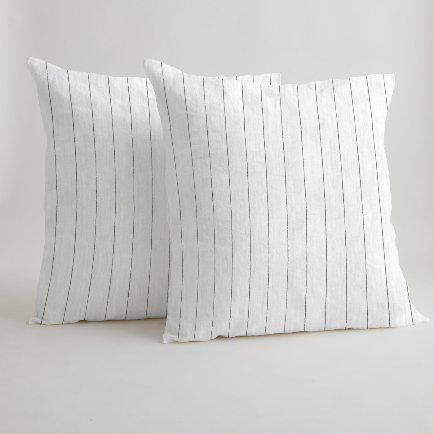 French Flax Linen Pillowcase SET in Charcoal Stripe