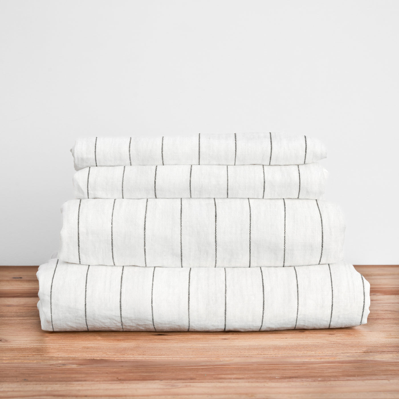 French Flax Linen Sheet Set in Charcoal Stripe
