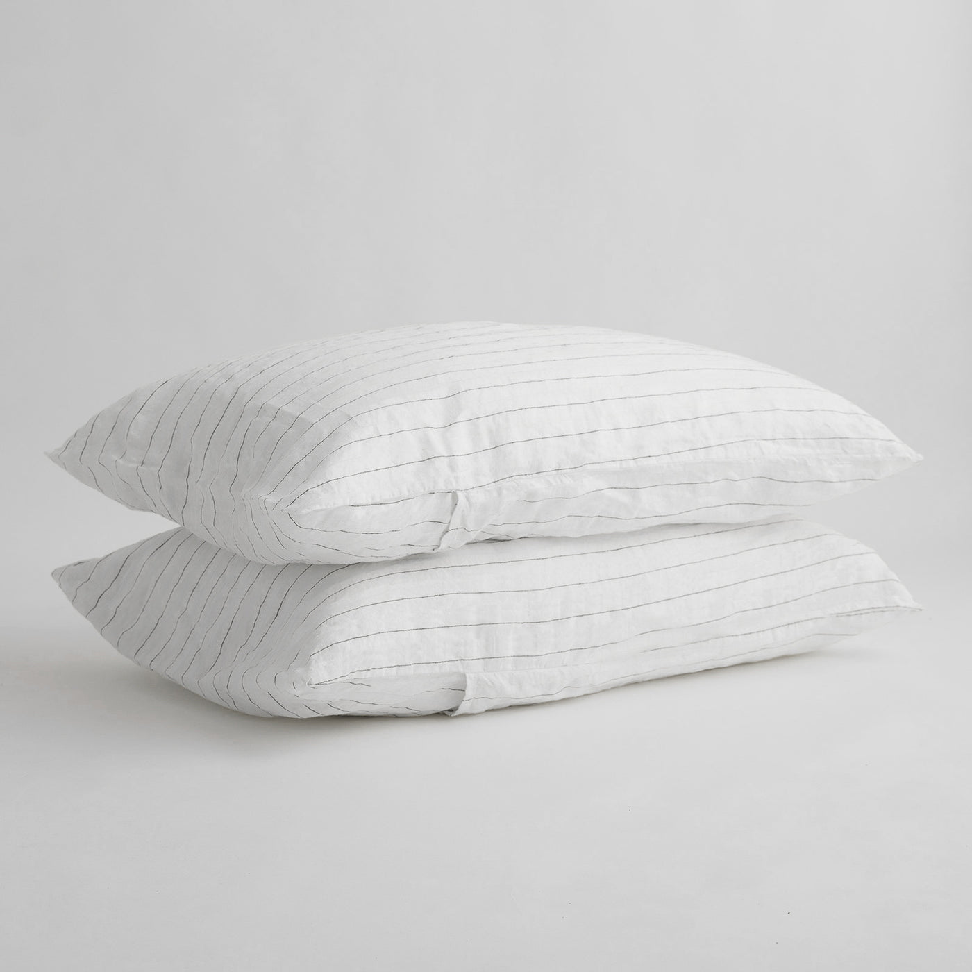 French Flax Linen Pillowcase SET in Charcoal Stripe