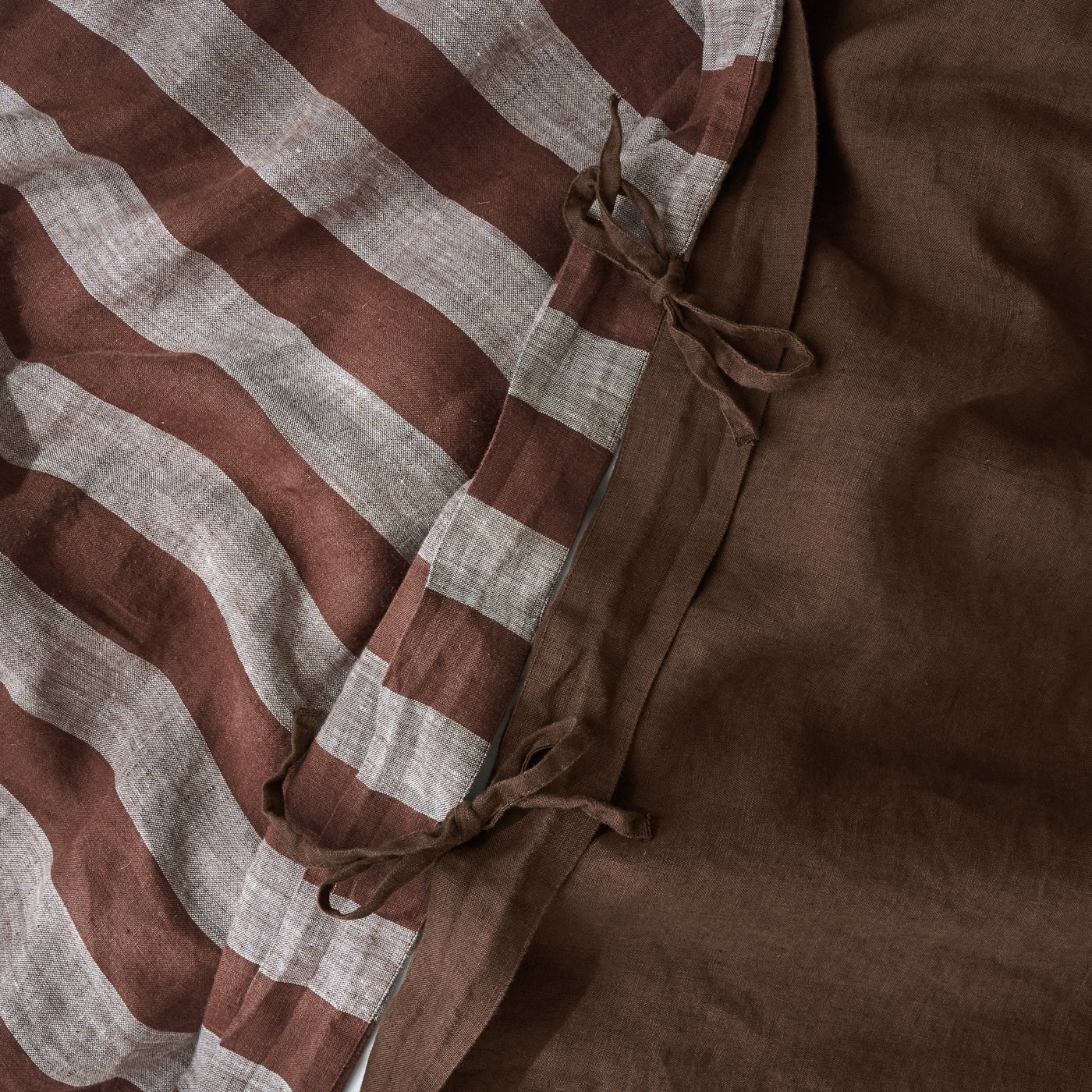 French Flax Linen Double Sided Quilt Cover in Chocolate/Chocolate Stripe