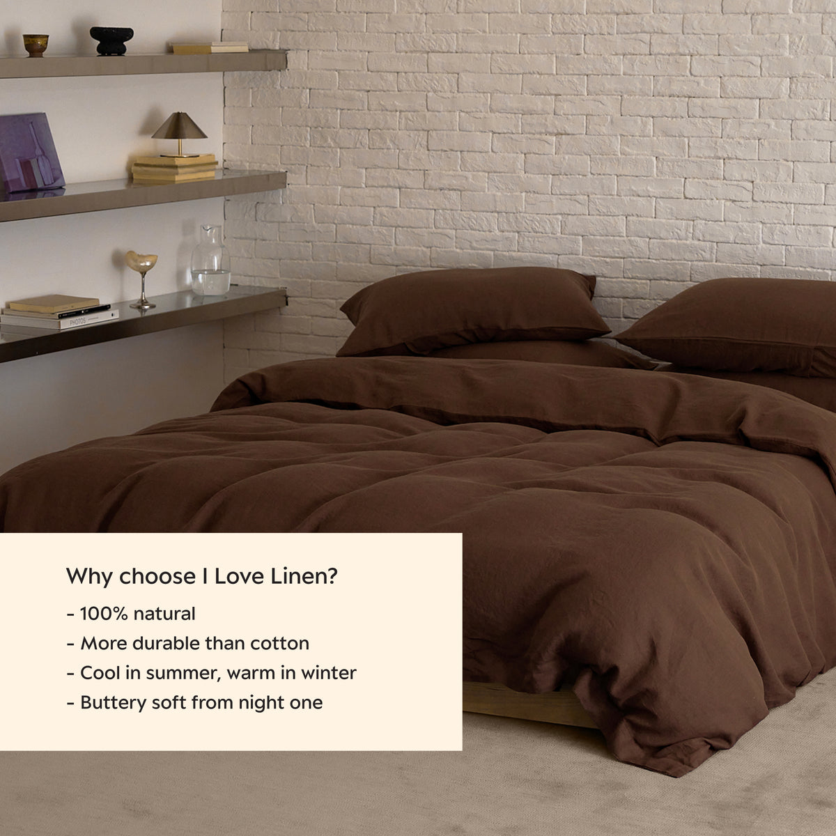 French Flax Linen Quilt Cover in Chocolate