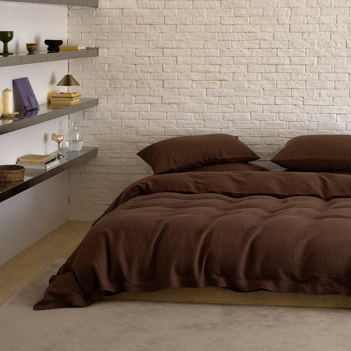 French Flax Linen Quilt Cover in Chocolate