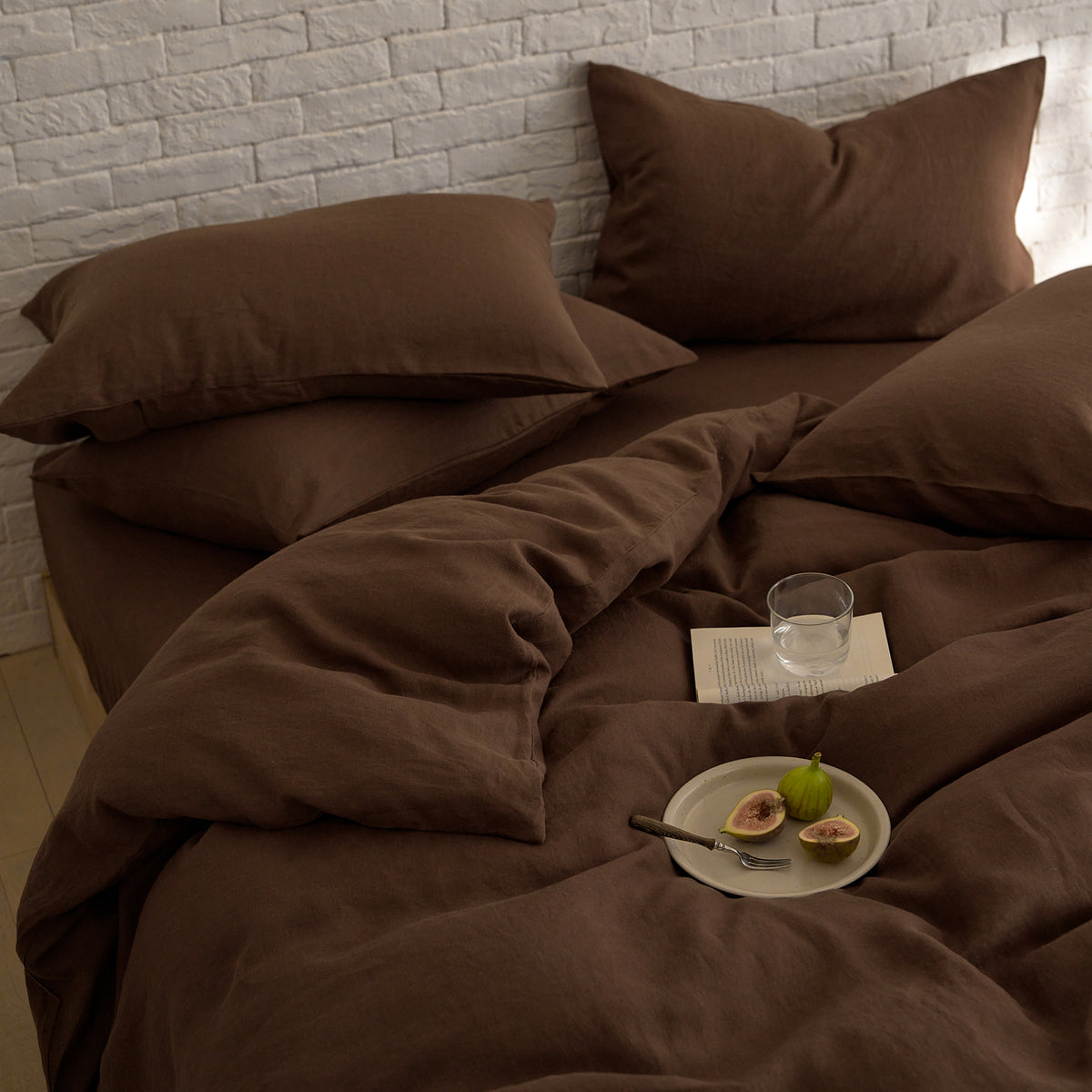 French Flax Linen Quilt Cover Set in Chocolate