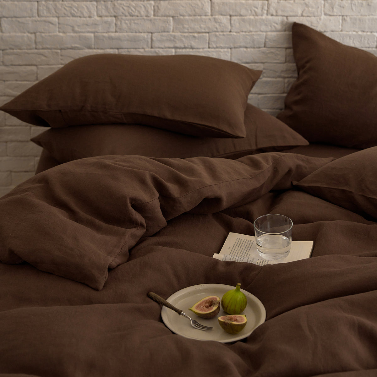 French Flax Linen Quilt Cover in Chocolate