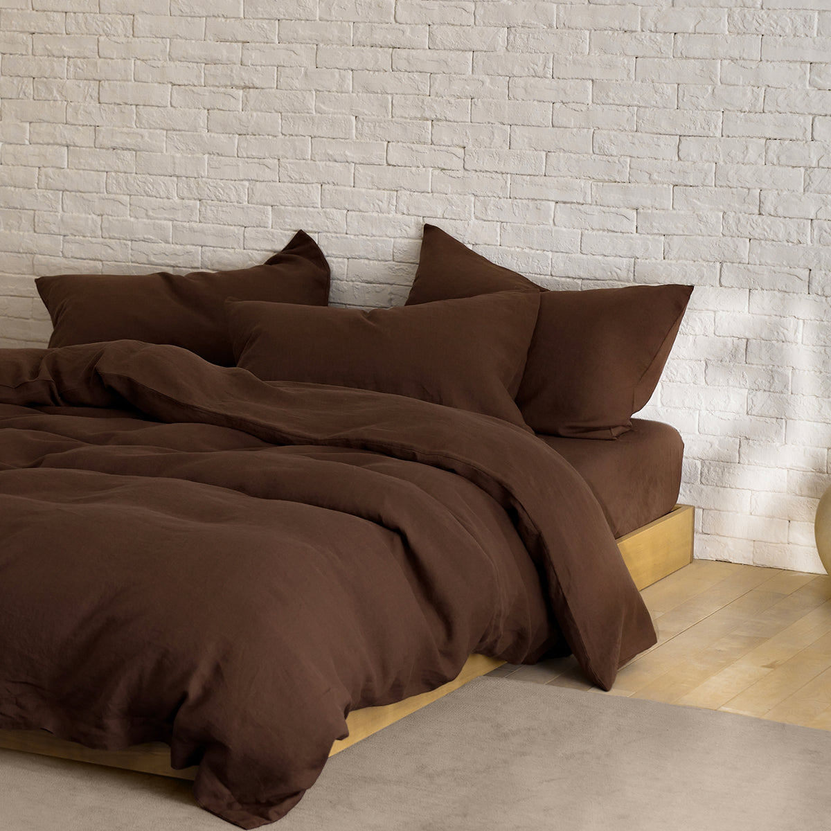 French Flax Linen Quilt Cover in Chocolate