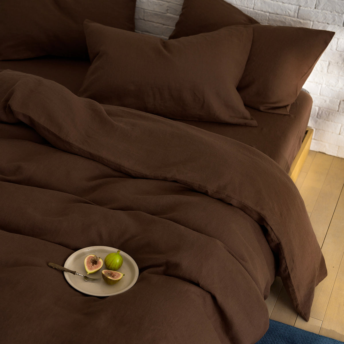 French Flax Linen Quilt Cover in Chocolate