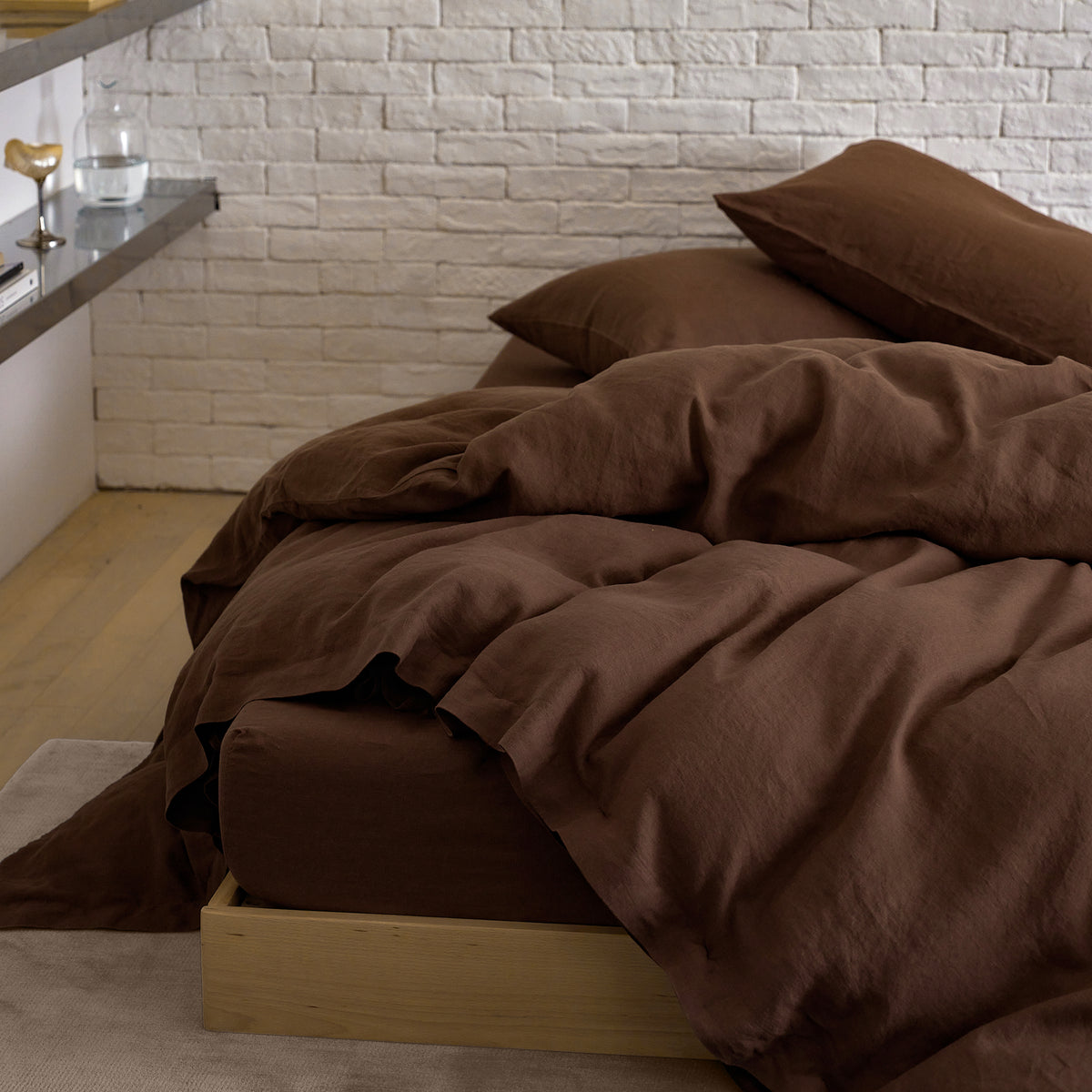 French Flax Linen Quilt Cover in Chocolate